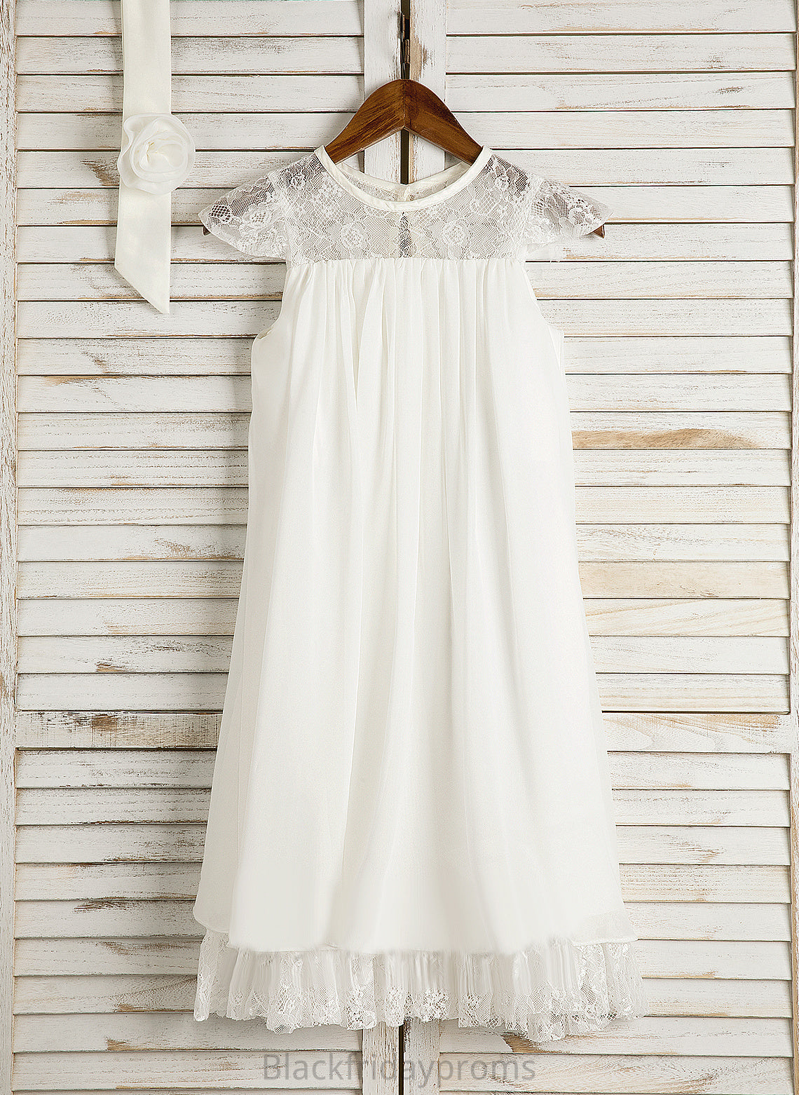 - Ashlynn Scoop Chiffon Flower A-Line Neck Sleeveless Flower Girl Dresses Lace/Flower(s) Dress Girl With Tea-length