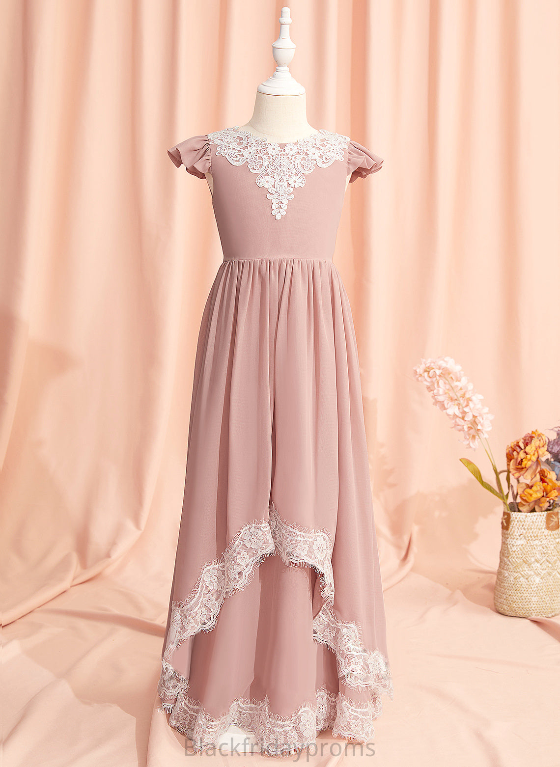 - Sleeves Short Flower Back Flower Girl Dresses Scoop Chiffon/Lace Neck Lace/V A-Line Haylee Girl With Dress Floor-length