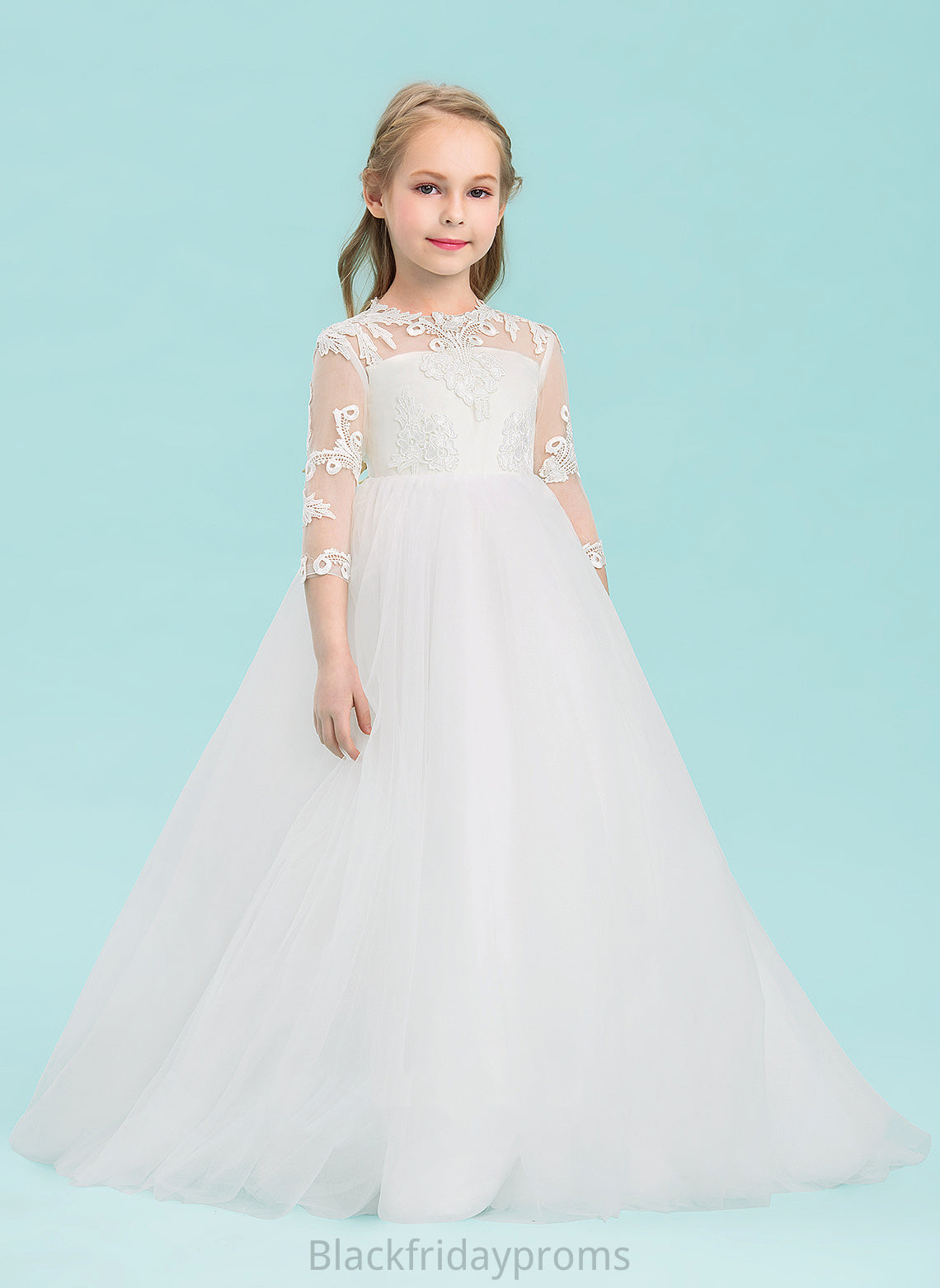 - Sleeves 3/4 Scoop Flower Ball-Gown/Princess Dress Flower Girl Dresses Neck Girl Tulle Macy Floor-length